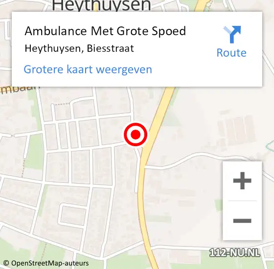 Locatie op kaart van de 112 melding: Ambulance Met Grote Spoed Naar Heythuysen, Biesstraat op 30 november 2023 10:44