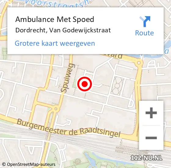 Locatie op kaart van de 112 melding: Ambulance Met Spoed Naar Dordrecht, Van Godewijckstraat op 30 november 2023 11:24