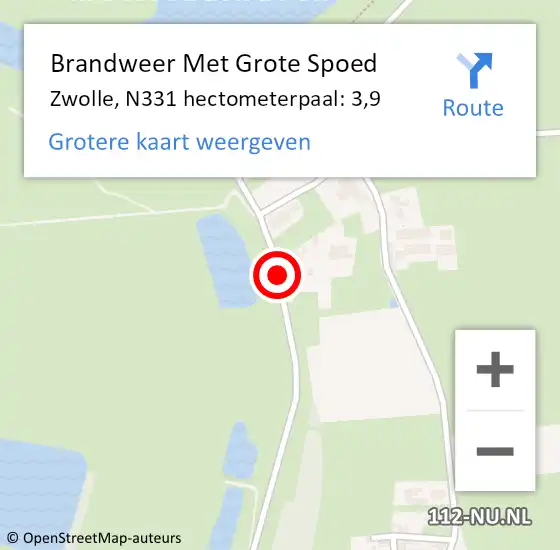 Locatie op kaart van de 112 melding: Brandweer Met Grote Spoed Naar Zwolle, N331 hectometerpaal: 3,9 op 16 september 2014 23:01
