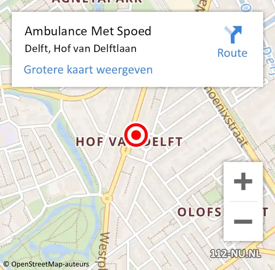 Locatie op kaart van de 112 melding: Ambulance Met Spoed Naar Delft, Hof van Delftlaan op 30 november 2023 11:37