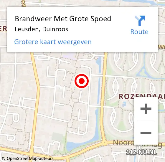 Locatie op kaart van de 112 melding: Brandweer Met Grote Spoed Naar Leusden, Duinroos op 30 november 2023 11:54