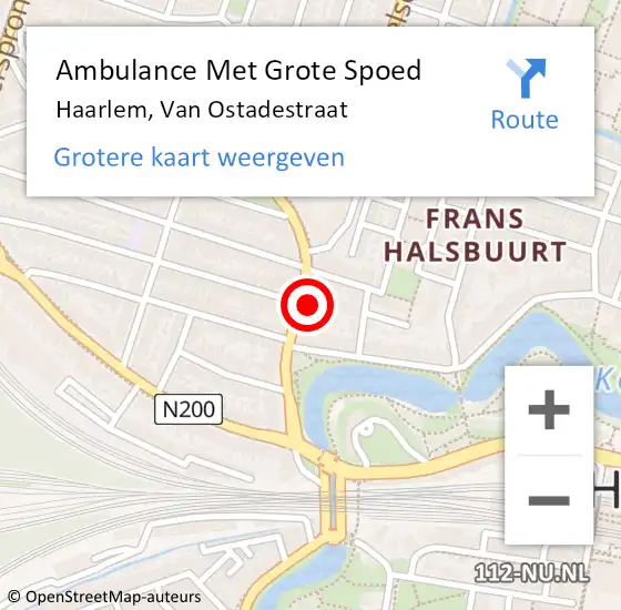 Locatie op kaart van de 112 melding: Ambulance Met Grote Spoed Naar Haarlem, Van Ostadestraat op 30 november 2023 11:55