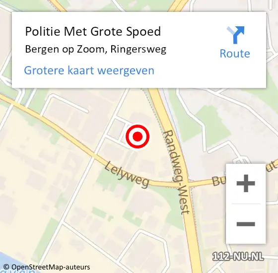 Locatie op kaart van de 112 melding: Politie Met Grote Spoed Naar Bergen op Zoom, Ringersweg op 30 november 2023 12:27