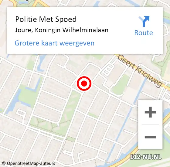 Locatie op kaart van de 112 melding: Politie Met Spoed Naar Joure, Koningin Wilhelminalaan op 30 november 2023 12:33