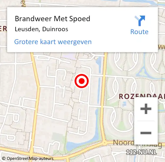 Locatie op kaart van de 112 melding: Brandweer Met Spoed Naar Leusden, Duinroos op 30 november 2023 12:34