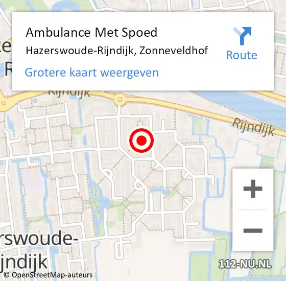 Locatie op kaart van de 112 melding: Ambulance Met Spoed Naar Hazerswoude-Rijndijk, Zonneveldhof op 30 november 2023 12:48