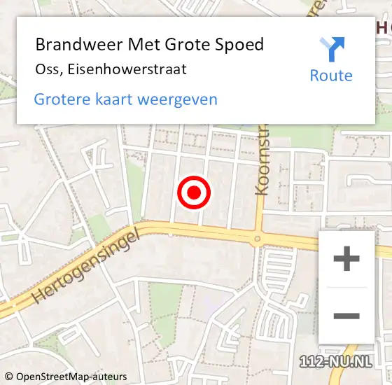 Locatie op kaart van de 112 melding: Brandweer Met Grote Spoed Naar Oss, Eisenhowerstraat op 30 november 2023 13:12