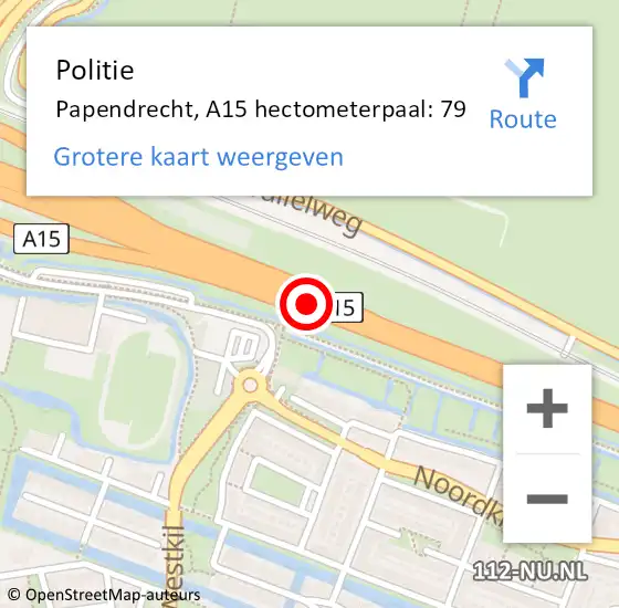 Locatie op kaart van de 112 melding: Politie Papendrecht, A15 hectometerpaal: 79 op 30 november 2023 13:24