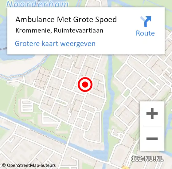 Locatie op kaart van de 112 melding: Ambulance Met Grote Spoed Naar Krommenie, Ruimtevaartlaan op 30 november 2023 13:37