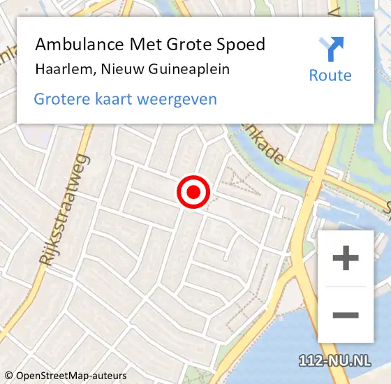 Locatie op kaart van de 112 melding: Ambulance Met Grote Spoed Naar Haarlem, Nieuw Guineaplein op 30 november 2023 13:44