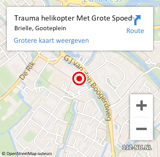 Locatie op kaart van de 112 melding: Trauma helikopter Met Grote Spoed Naar Brielle, Gooteplein op 30 november 2023 13:50