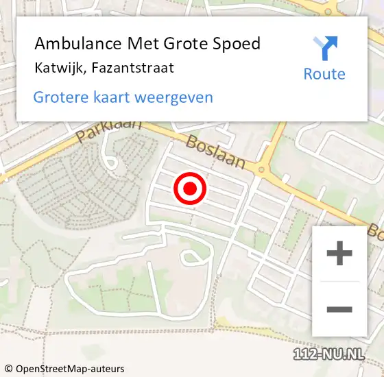 Locatie op kaart van de 112 melding: Ambulance Met Grote Spoed Naar Katwijk, Fazantstraat op 30 november 2023 14:08