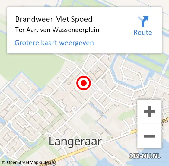 Locatie op kaart van de 112 melding: Brandweer Met Spoed Naar Ter Aar, van Wassenaerplein op 30 november 2023 14:09