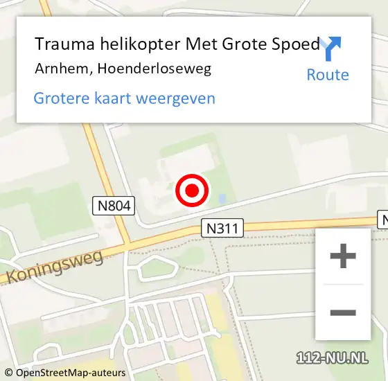 Locatie op kaart van de 112 melding: Trauma helikopter Met Grote Spoed Naar Arnhem, Hoenderloseweg op 30 november 2023 14:23