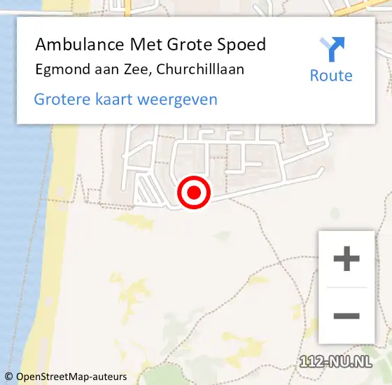 Locatie op kaart van de 112 melding: Ambulance Met Grote Spoed Naar Egmond aan Zee, Churchilllaan op 16 september 2014 23:50