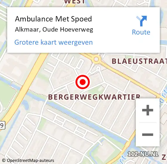 Locatie op kaart van de 112 melding: Ambulance Met Spoed Naar Alkmaar, Oude Hoeverweg op 30 november 2023 14:40