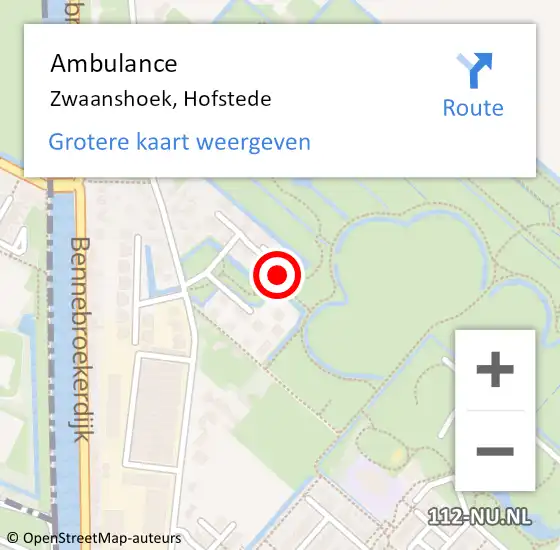 Locatie op kaart van de 112 melding: Ambulance Zwaanshoek, Hofstede op 30 november 2023 14:50