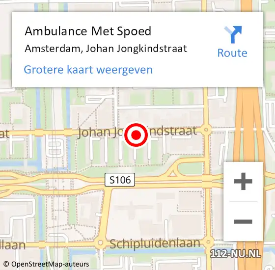 Locatie op kaart van de 112 melding: Ambulance Met Spoed Naar Amsterdam, Johan Jongkindstraat op 30 november 2023 14:51