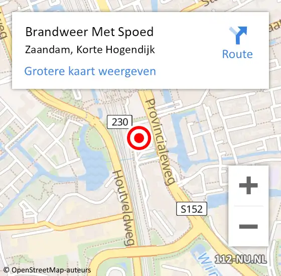 Locatie op kaart van de 112 melding: Brandweer Met Spoed Naar Zaandam, Korte Hogendijk op 30 november 2023 14:57