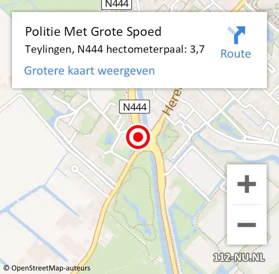 Locatie op kaart van de 112 melding: Politie Met Grote Spoed Naar Teylingen, N444 hectometerpaal: 3,7 op 30 november 2023 15:14