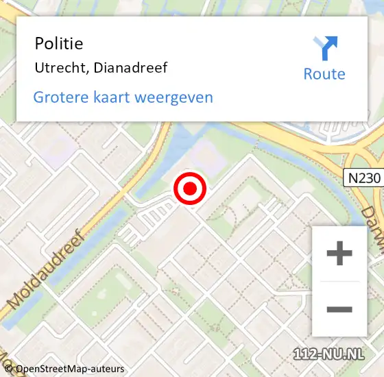 Locatie op kaart van de 112 melding: Politie Utrecht, Dianadreef op 30 november 2023 15:14