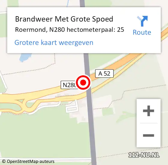 Locatie op kaart van de 112 melding: Brandweer Met Grote Spoed Naar Roermond, N280 hectometerpaal: 25 op 30 november 2023 15:34