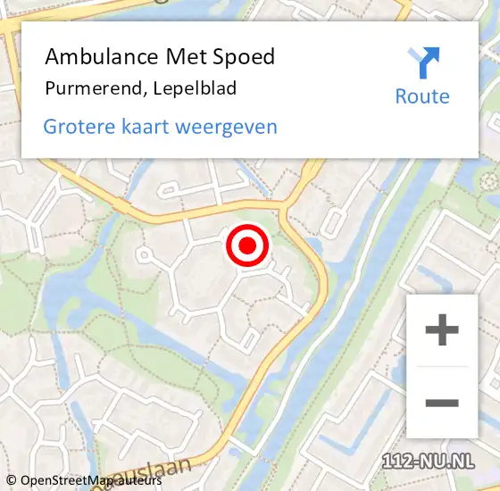 Locatie op kaart van de 112 melding: Ambulance Met Spoed Naar Purmerend, Lepelblad op 30 november 2023 15:39