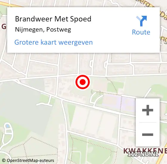 Locatie op kaart van de 112 melding: Brandweer Met Spoed Naar Nijmegen, Postweg op 30 november 2023 16:22