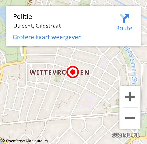 Locatie op kaart van de 112 melding: Politie Utrecht, Gildstraat op 30 november 2023 16:54