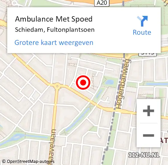 Locatie op kaart van de 112 melding: Ambulance Met Spoed Naar Schiedam, Fultonplantsoen op 30 november 2023 17:06