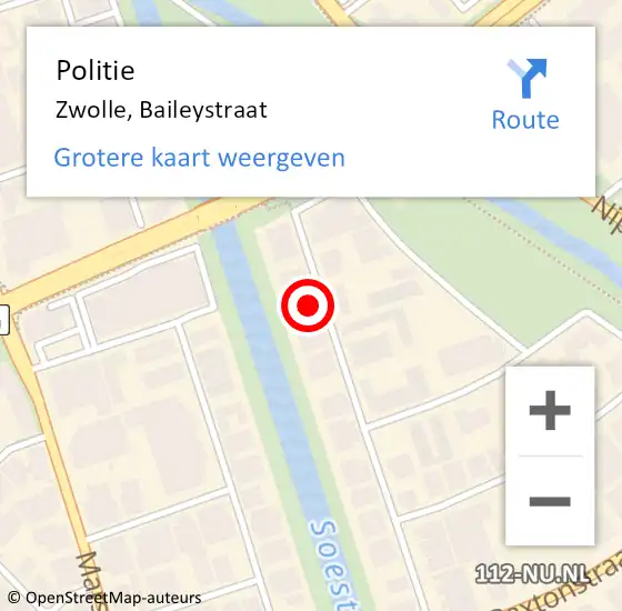 Locatie op kaart van de 112 melding: Politie Zwolle, Baileystraat op 30 november 2023 17:12