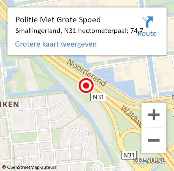 Locatie op kaart van de 112 melding: Politie Met Grote Spoed Naar Smallingerland, N31 hectometerpaal: 74,7 op 30 november 2023 17:23