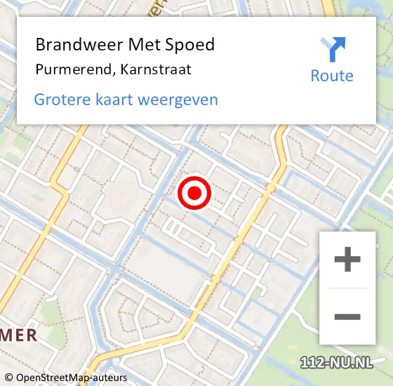 Locatie op kaart van de 112 melding: Brandweer Met Spoed Naar Purmerend, Karnstraat op 30 november 2023 17:29