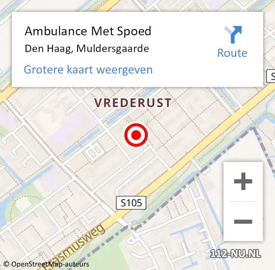 Locatie op kaart van de 112 melding: Ambulance Met Spoed Naar Den Haag, Muldersgaarde op 30 november 2023 17:38