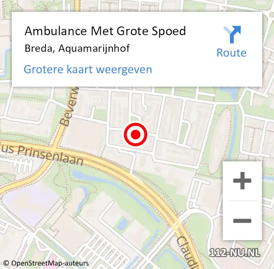 Locatie op kaart van de 112 melding: Ambulance Met Grote Spoed Naar Breda, Aquamarijnhof op 17 september 2014 01:12