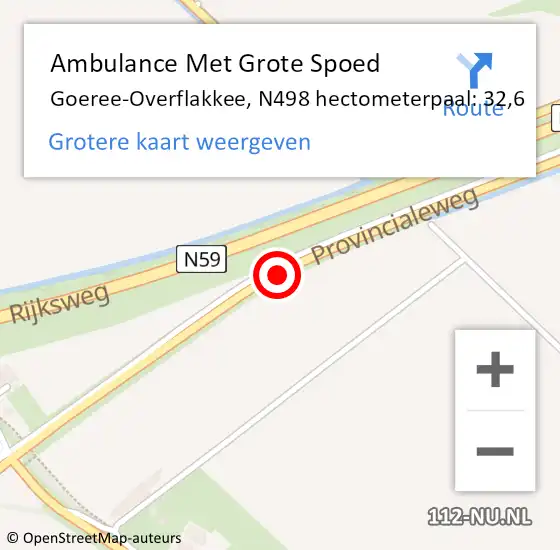 Locatie op kaart van de 112 melding: Ambulance Met Grote Spoed Naar Goeree-Overflakkee, N498 hectometerpaal: 32,6 op 30 november 2023 18:34