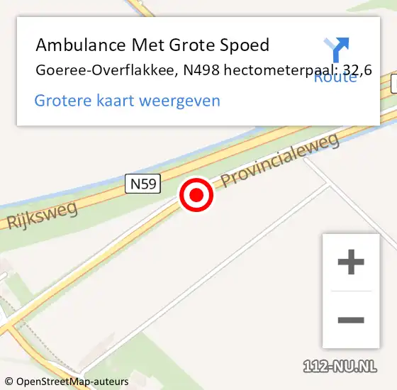 Locatie op kaart van de 112 melding: Ambulance Met Grote Spoed Naar Goeree-Overflakkee, N498 hectometerpaal: 32,6 op 30 november 2023 18:35