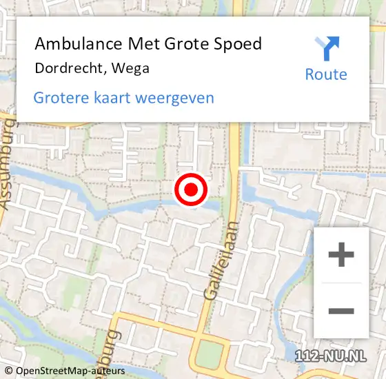 Locatie op kaart van de 112 melding: Ambulance Met Grote Spoed Naar Dordrecht, Wega op 30 november 2023 18:47