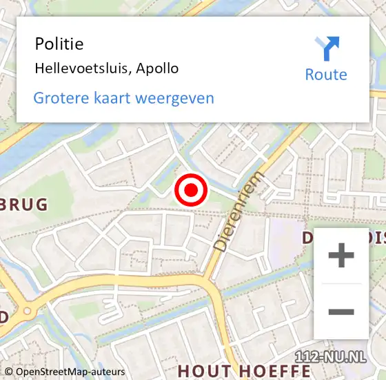 Locatie op kaart van de 112 melding: Politie Hellevoetsluis, Apollo op 30 november 2023 19:13