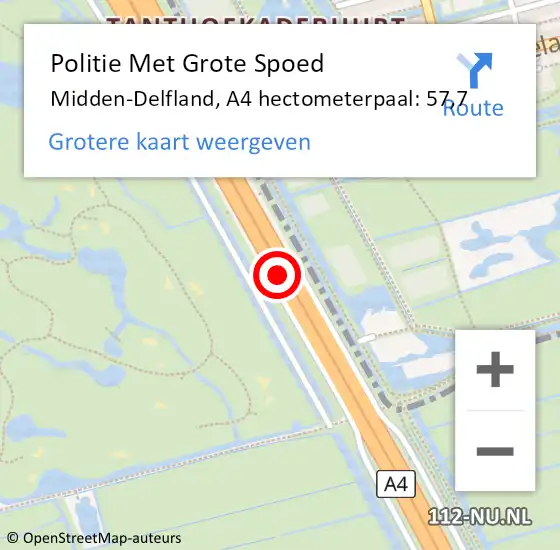 Locatie op kaart van de 112 melding: Politie Met Grote Spoed Naar Midden-Delfland, A4 hectometerpaal: 57,7 op 30 november 2023 19:13