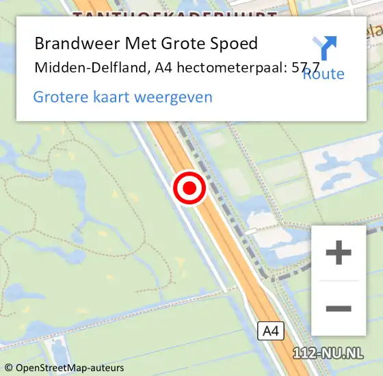 Locatie op kaart van de 112 melding: Brandweer Met Grote Spoed Naar Midden-Delfland, A4 hectometerpaal: 57,7 op 30 november 2023 19:14