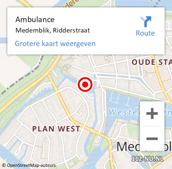 Locatie op kaart van de 112 melding: Ambulance Medemblik, Ridderstraat op 30 november 2023 19:54
