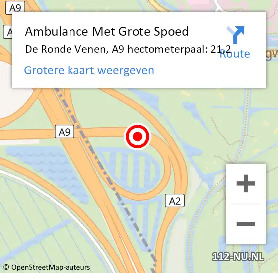 Locatie op kaart van de 112 melding: Ambulance Met Grote Spoed Naar De Ronde Venen, A9 hectometerpaal: 21,2 op 30 november 2023 20:28