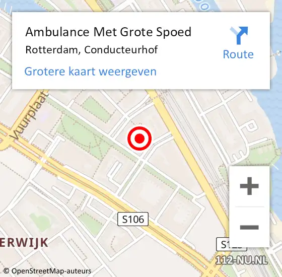 Locatie op kaart van de 112 melding: Ambulance Met Grote Spoed Naar Rotterdam, Conducteurhof op 30 november 2023 21:06