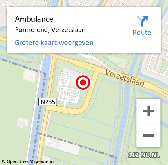 Locatie op kaart van de 112 melding: Ambulance Purmerend, Verzetslaan op 30 november 2023 21:45