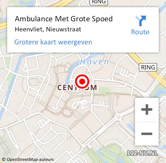 Locatie op kaart van de 112 melding: Ambulance Met Grote Spoed Naar Heenvliet, Nieuwstraat op 30 november 2023 21:46