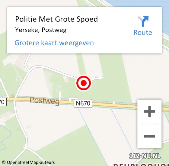 Locatie op kaart van de 112 melding: Politie Met Grote Spoed Naar Yerseke, Postweg op 30 november 2023 21:53