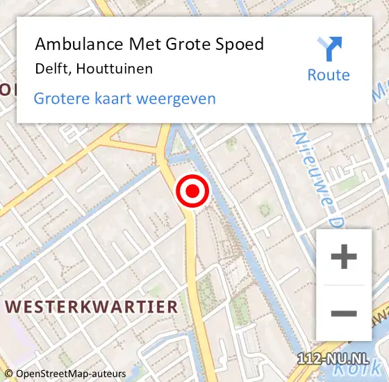 Locatie op kaart van de 112 melding: Ambulance Met Grote Spoed Naar Delft, Houttuinen op 30 november 2023 22:49