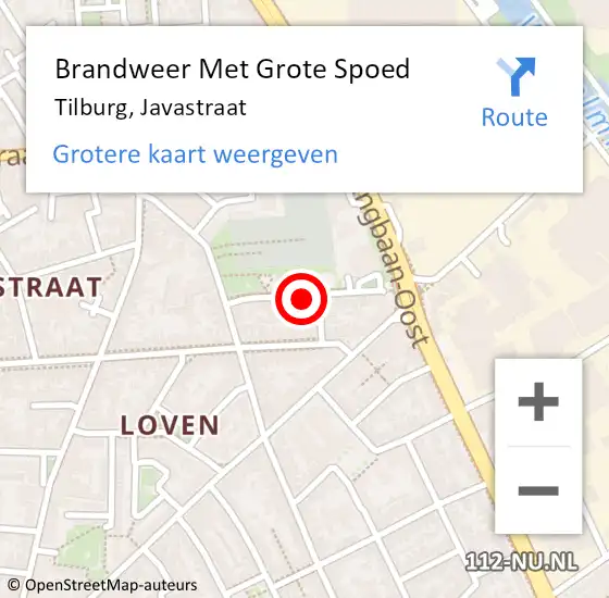 Locatie op kaart van de 112 melding: Brandweer Met Grote Spoed Naar Tilburg, Javastraat op 30 november 2023 22:55