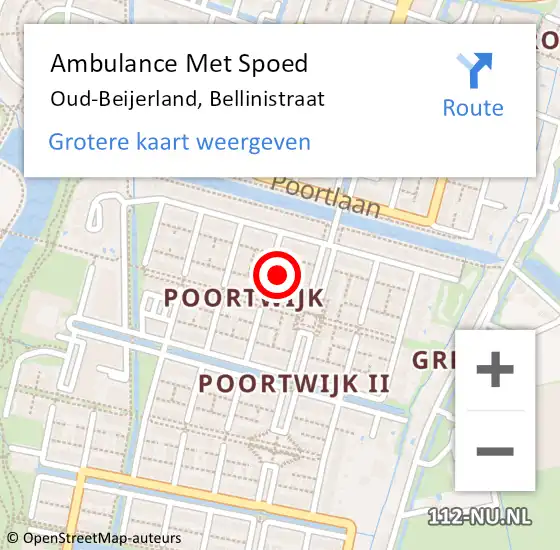 Locatie op kaart van de 112 melding: Ambulance Met Spoed Naar Oud-Beijerland, Bellinistraat op 30 november 2023 23:01